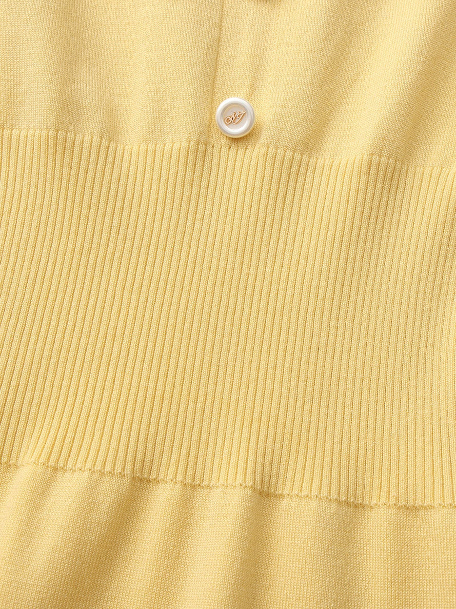 Wilhelmina Contrast-Trim Knit  Mini Dress -Yellow