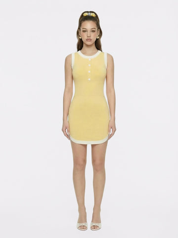 Wilhelmina Contrast-Trim Knit  Mini Dress -Yellow