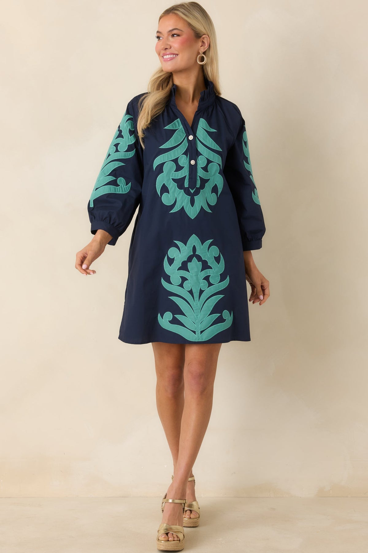 Bold Impressions Navy & Aqua Contrast Detail Tunic Mini Dress