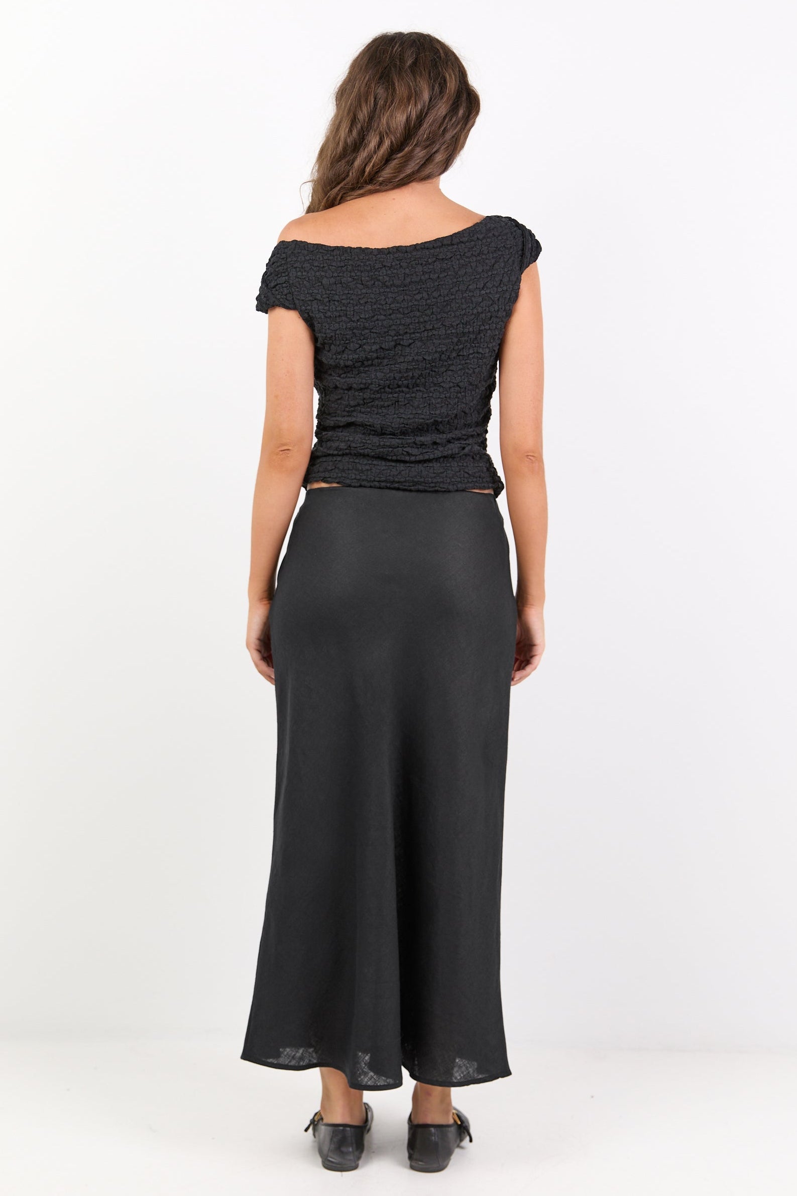 Bliss Black Linen Bias Midi Skirt