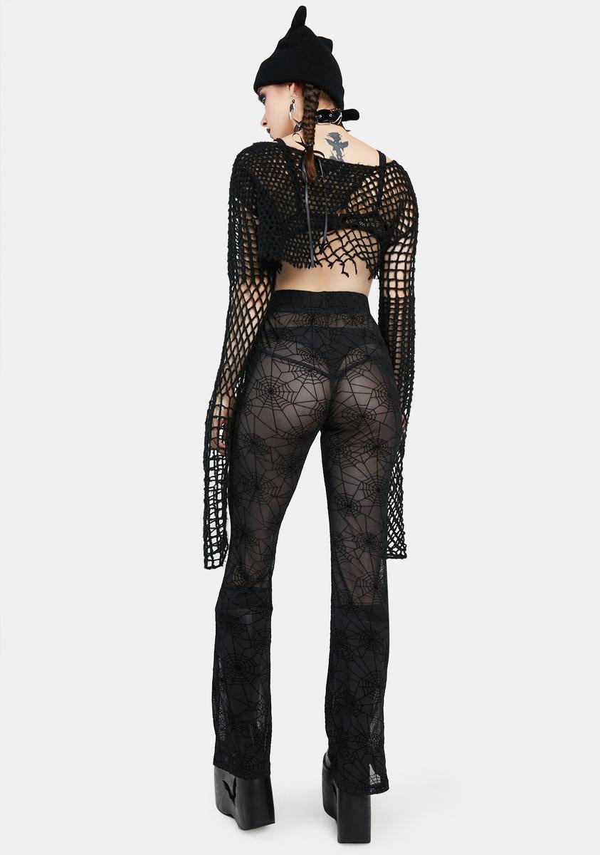 Spider Web Mesh Flare Pants