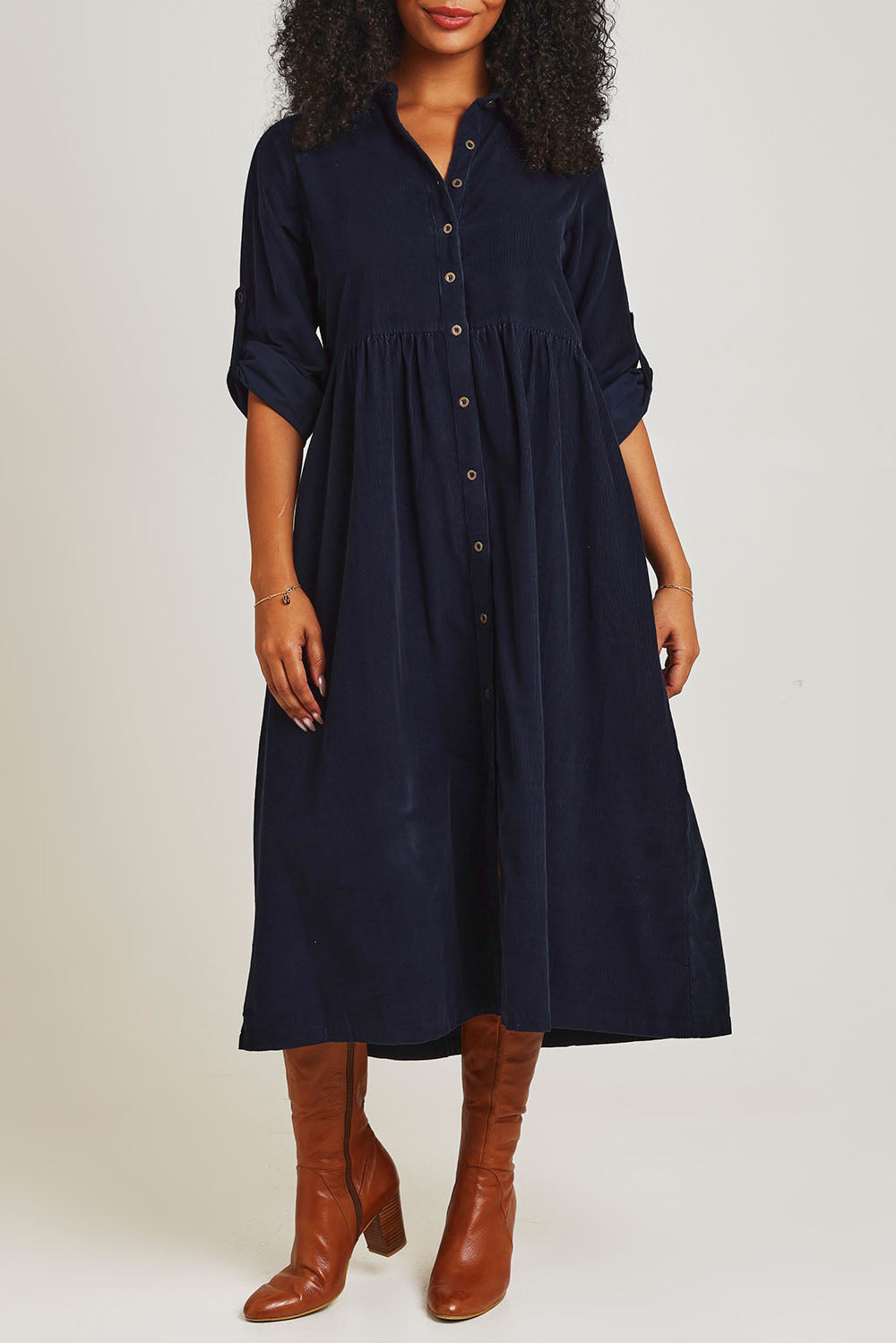 Corduroy Collar Dress - Navy