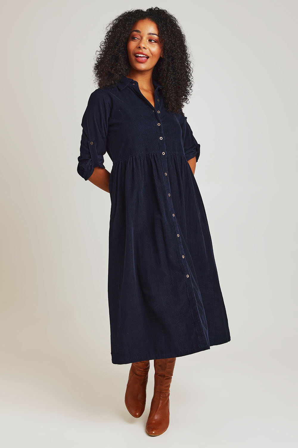Corduroy Collar Dress - Navy