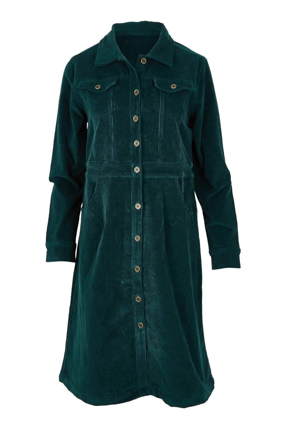 Cotton Corduroy Button Dress - Pine