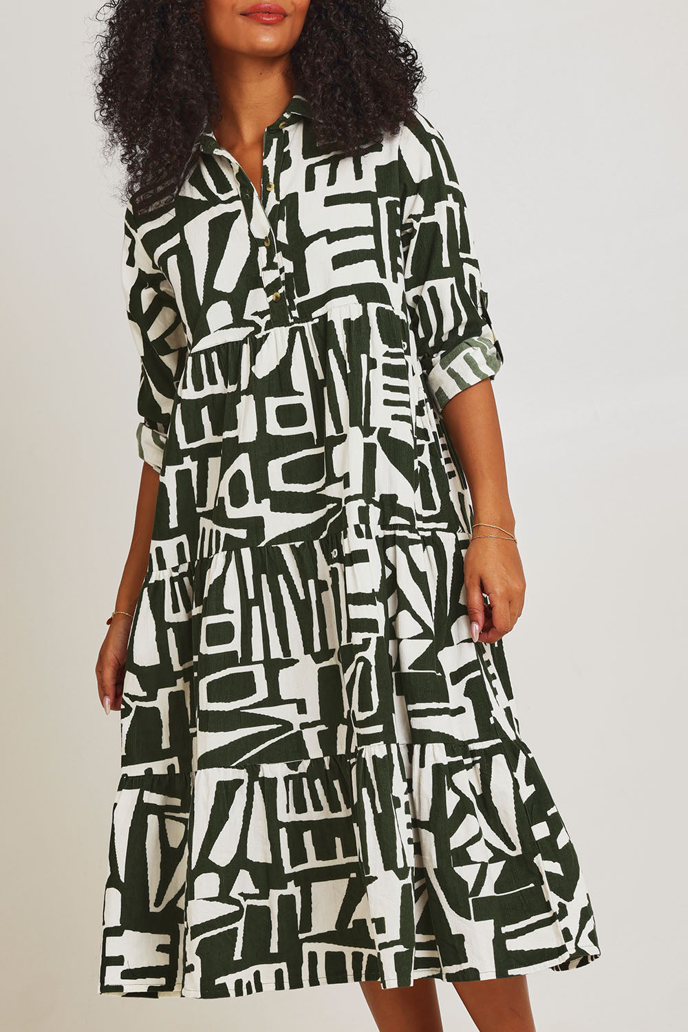 Corduroy Cotton Collar Dress - Olive