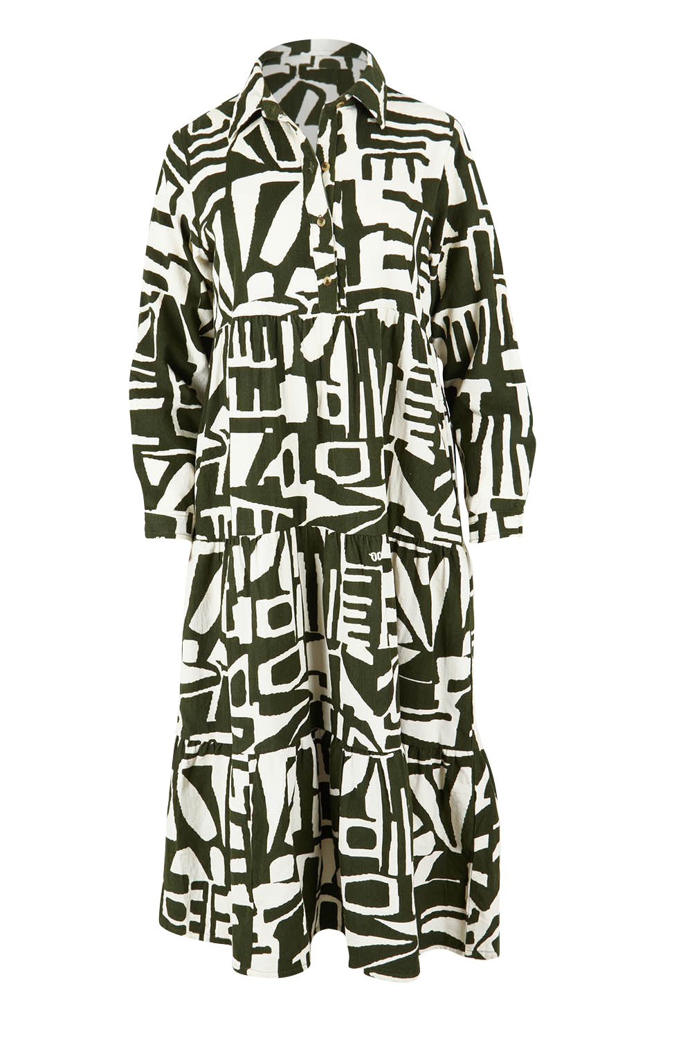 Corduroy Cotton Collar Dress - Olive