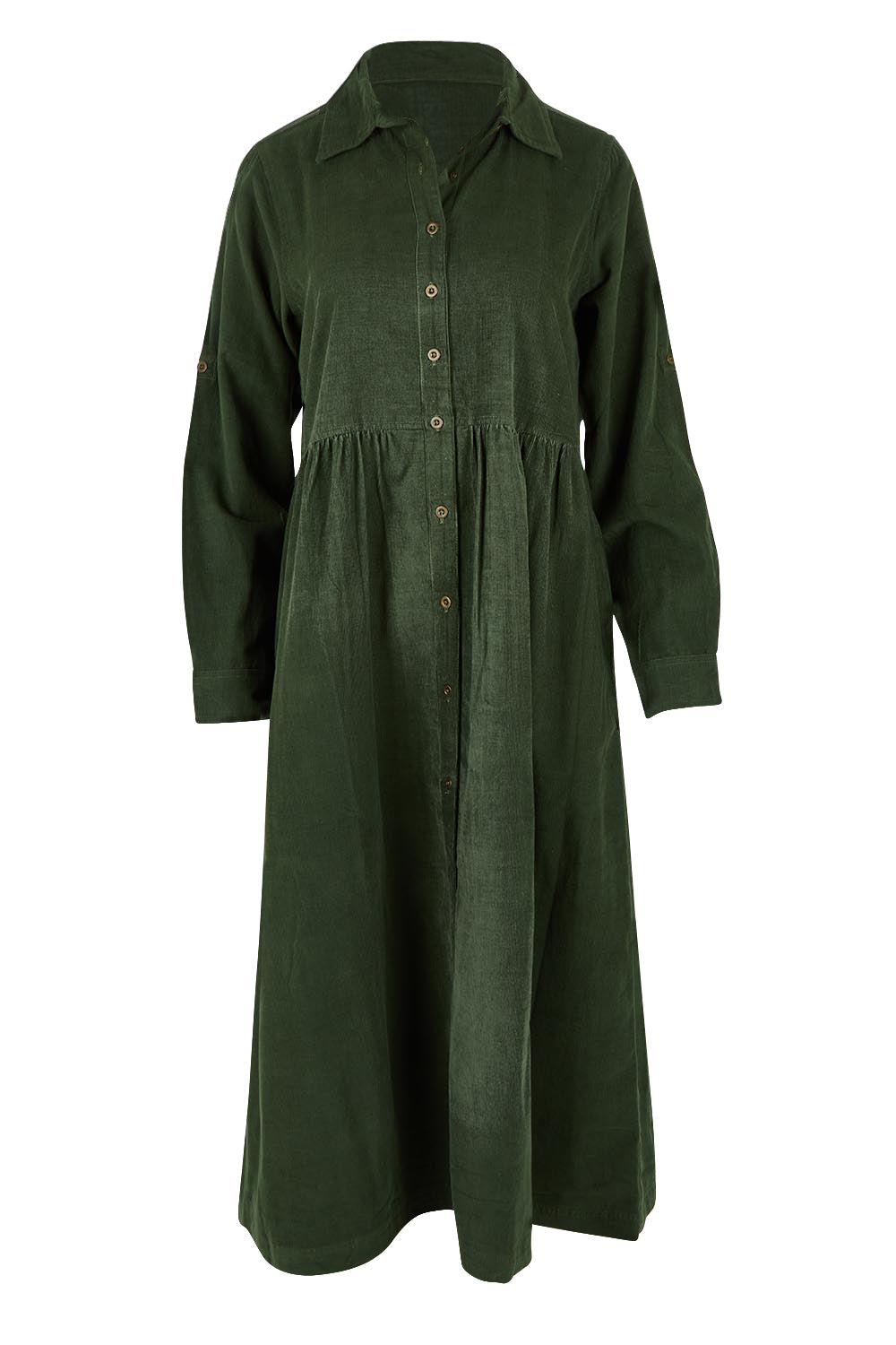 Cord Collar Buttons Dress – Military