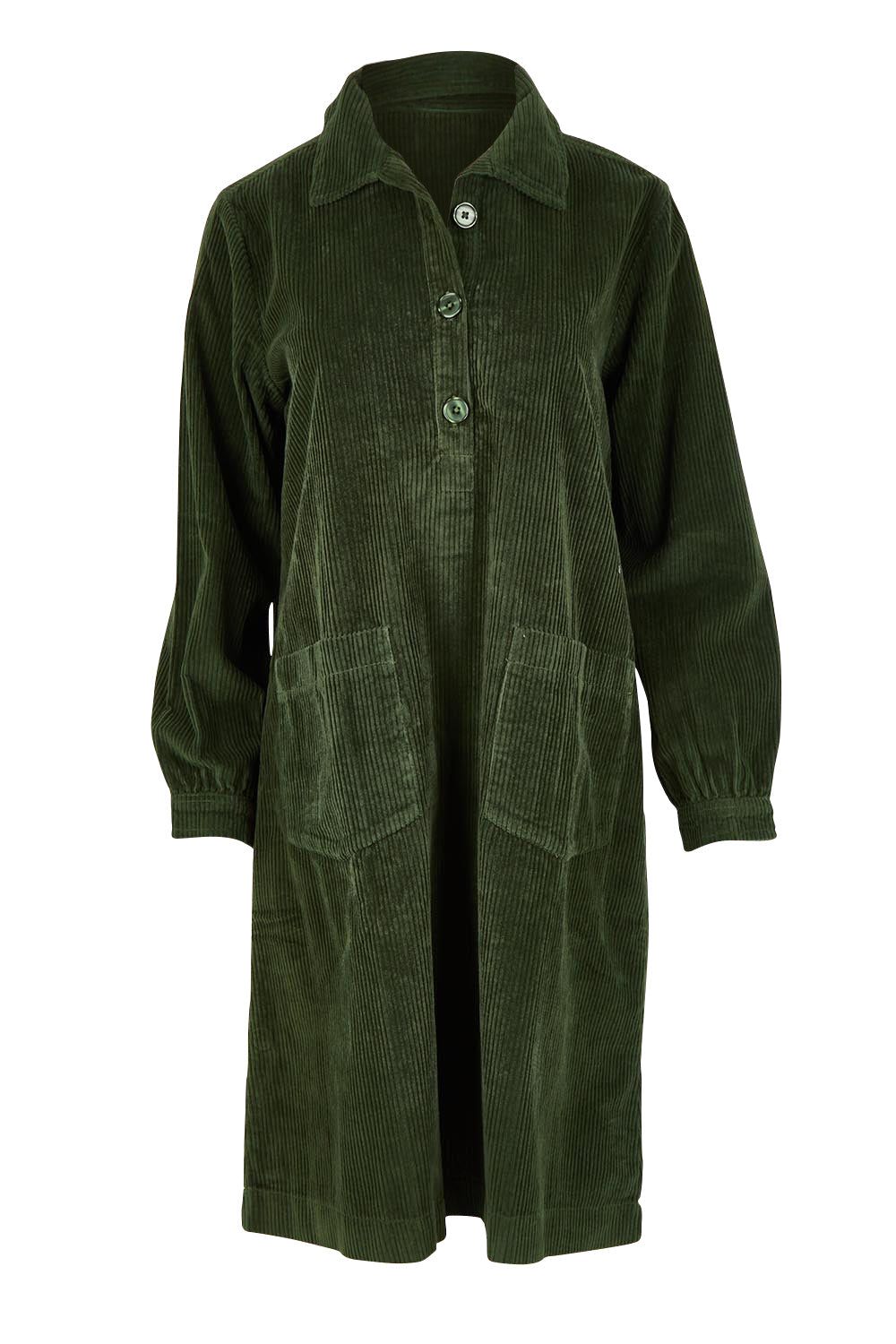 Cord Solids Pockets Dress - Military