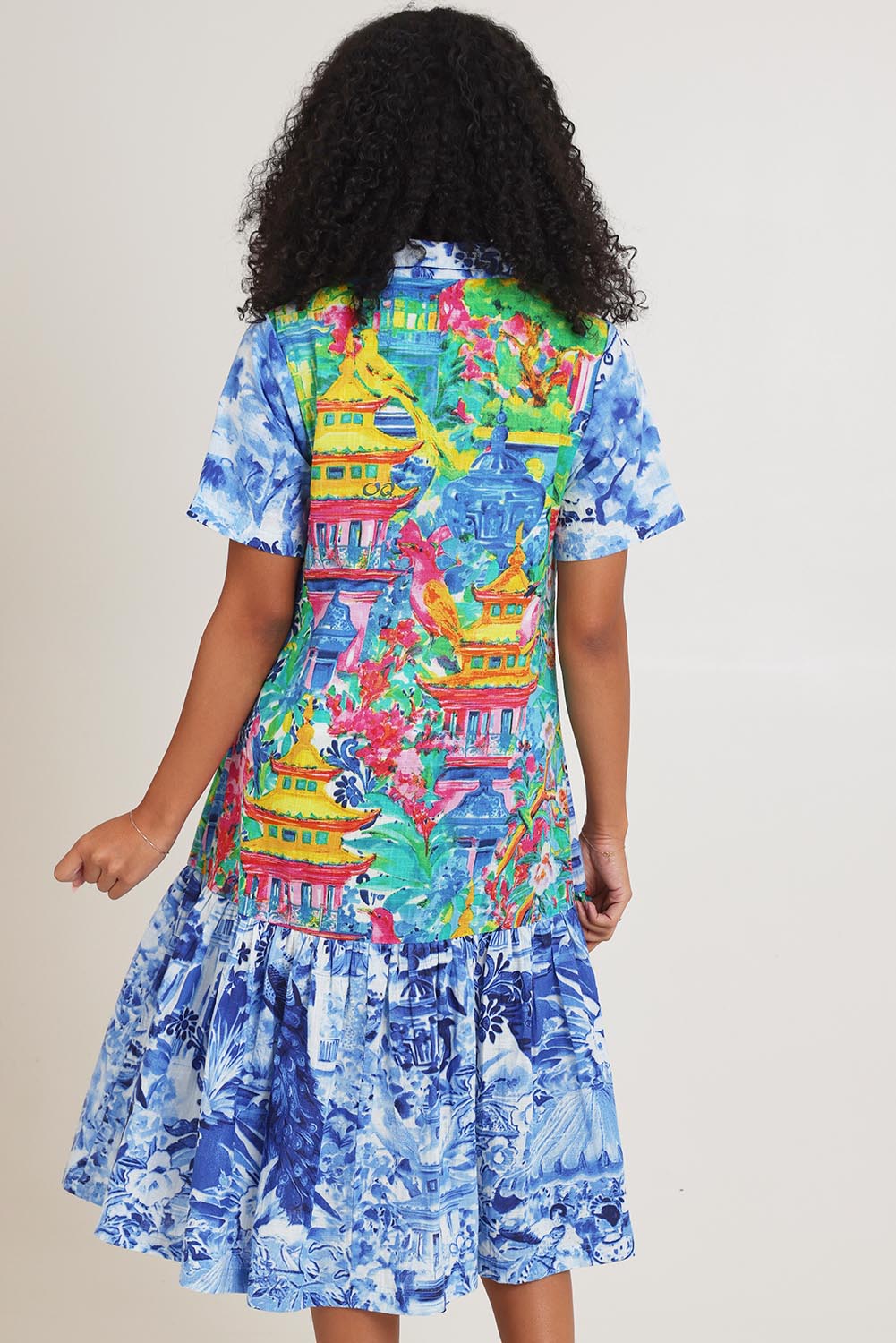 Collar Patch Cotton Dress - Okayama