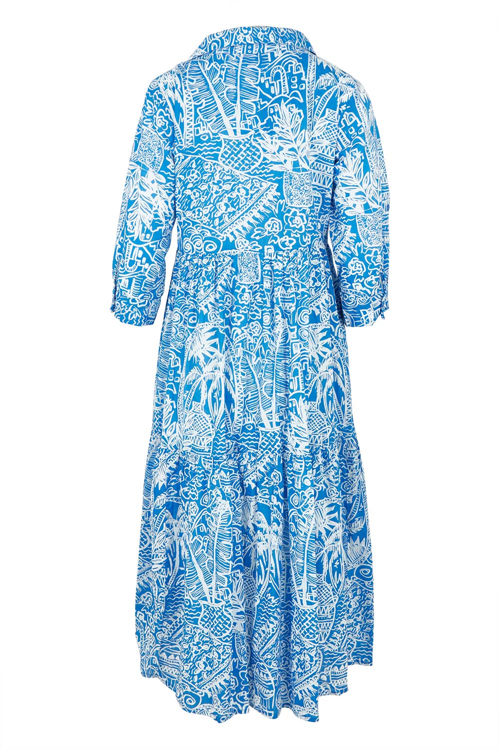 Collar Cotton Midi Dress - Blue