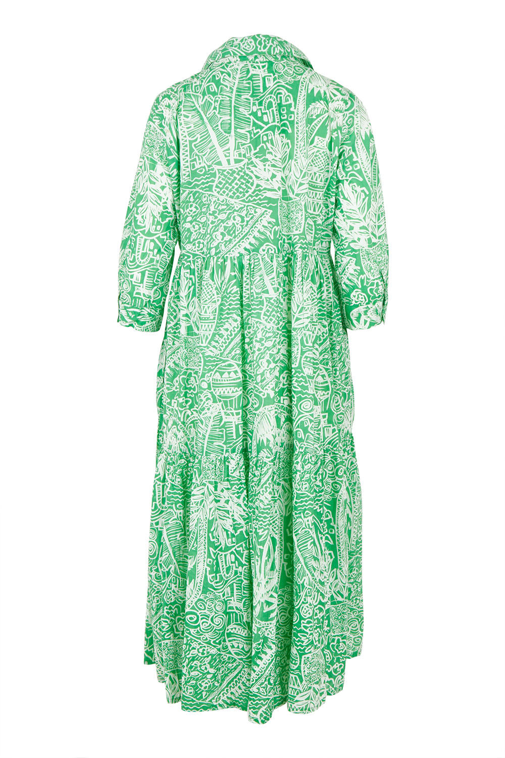 Collar Cotton Midi Dress - Green