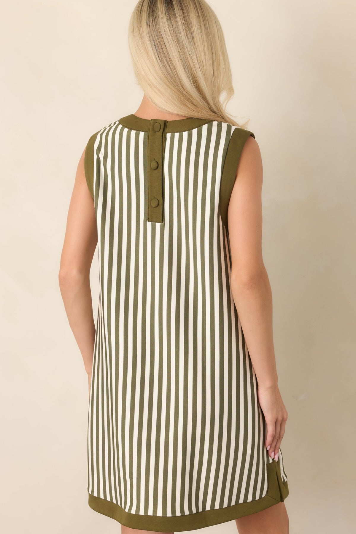 On the Roster Olive & Ivory Striped Shift Mini Dress