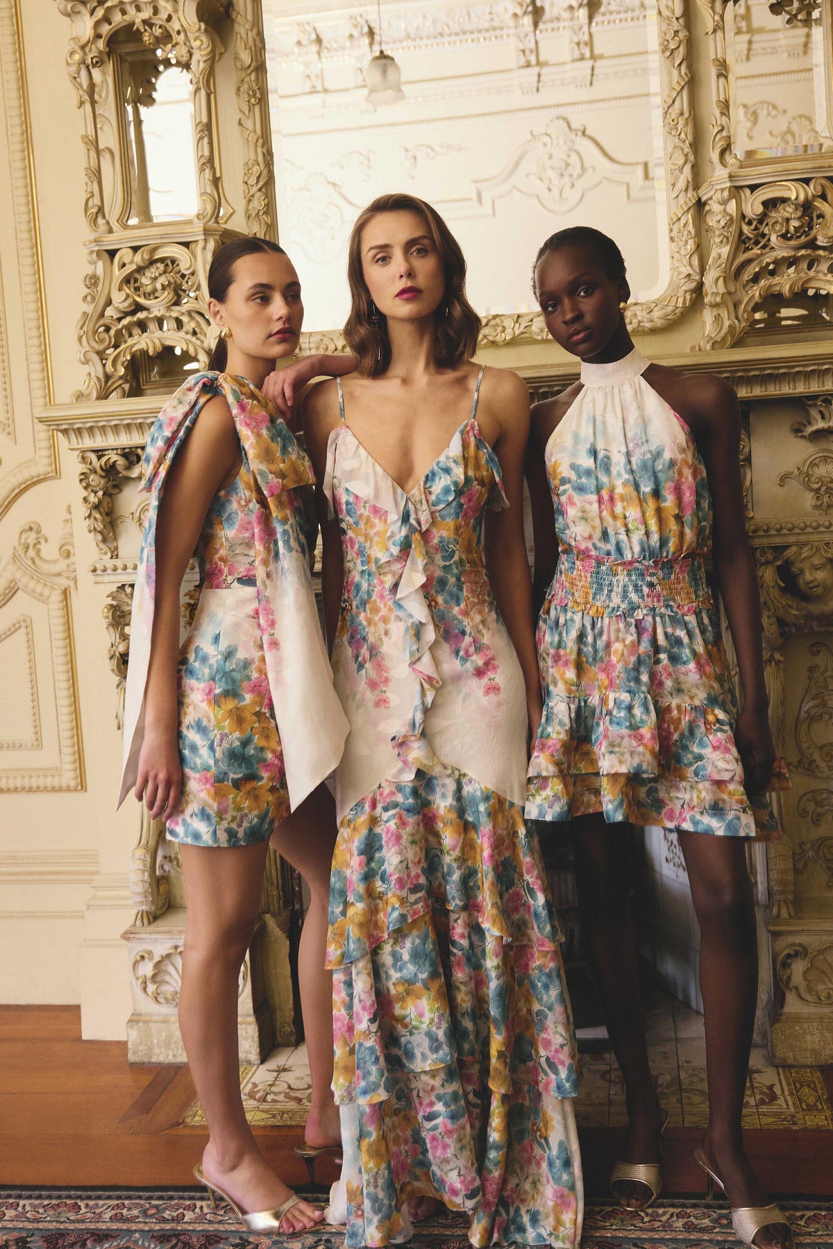 Clementina Halter Mini Dress in Multi Floral