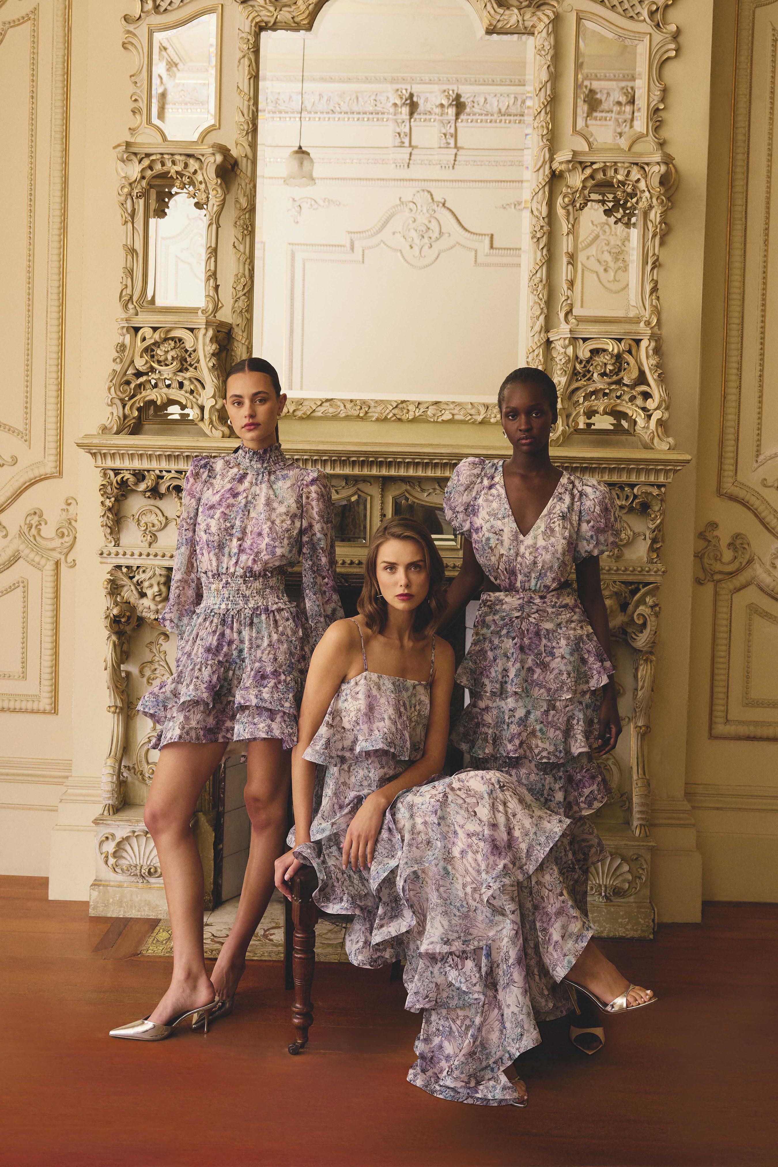 Rosaria Short Sleeve Gown in Purple Floral