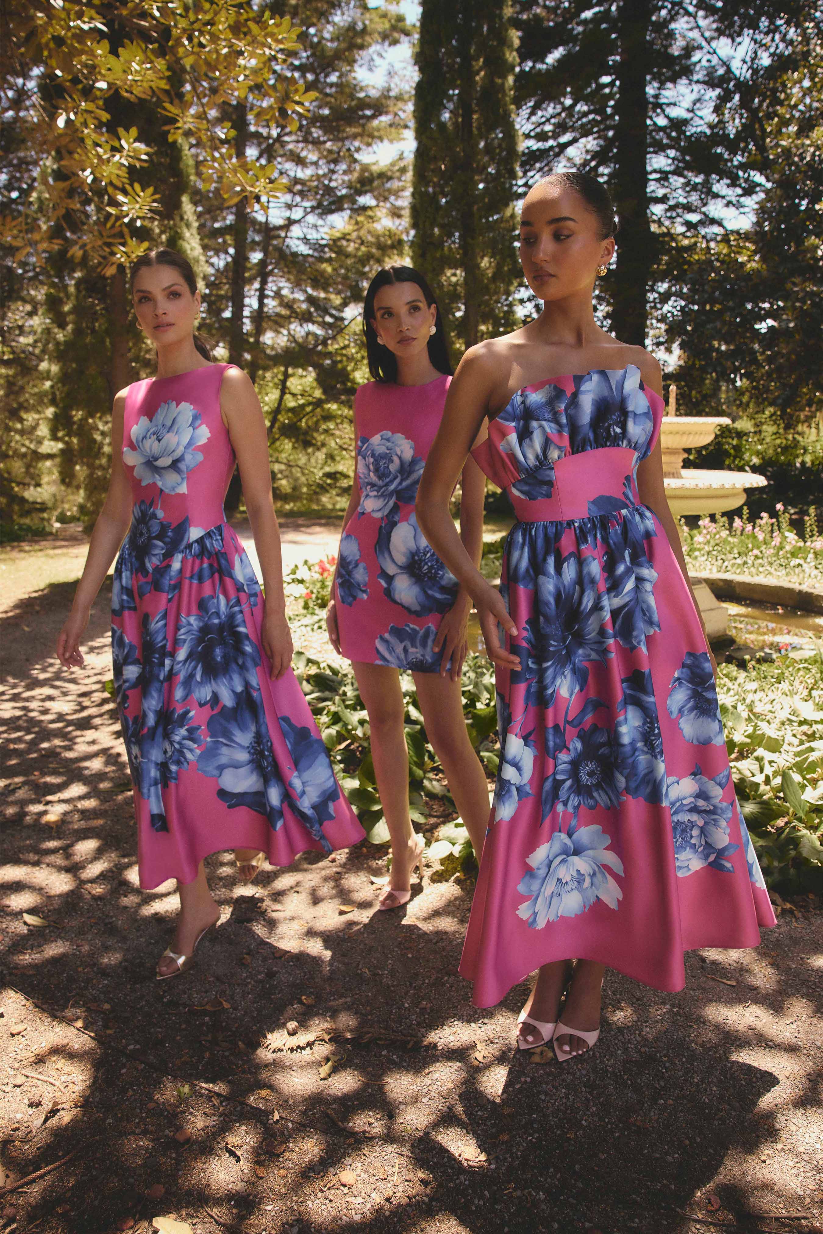 Sybella A-Line Midi Dress in Pink & Blue Floral