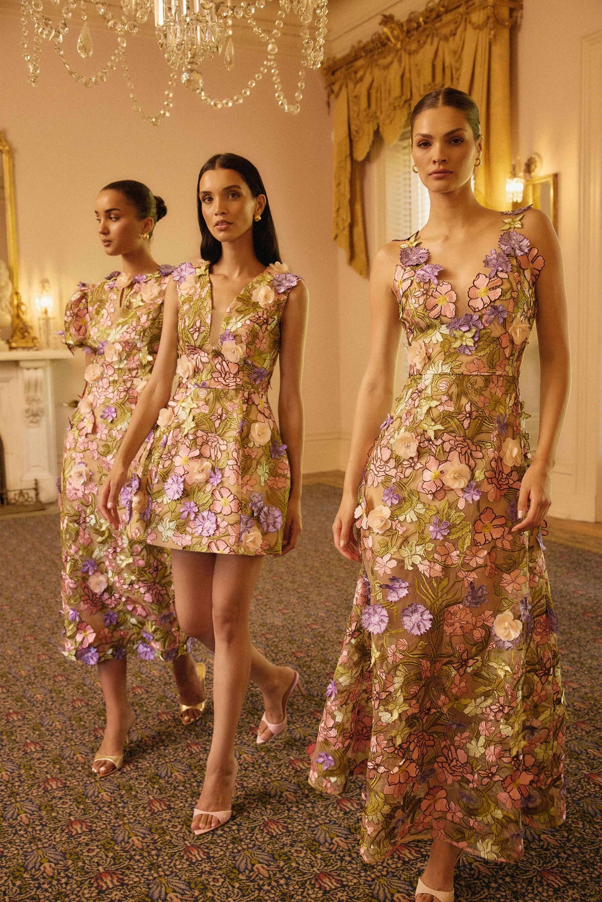 Fiora A-Line Gown in Green & Pink Floral
