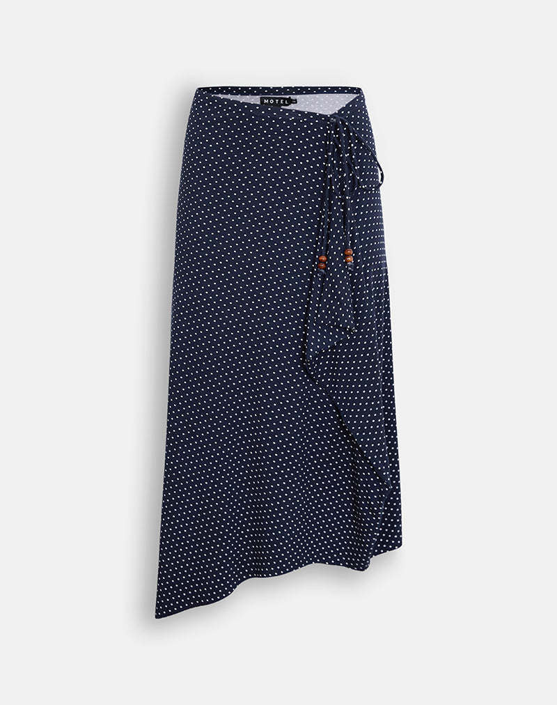 Phemia Maxi Skirt with Beads in Jersey Navy with Micro Polka Print