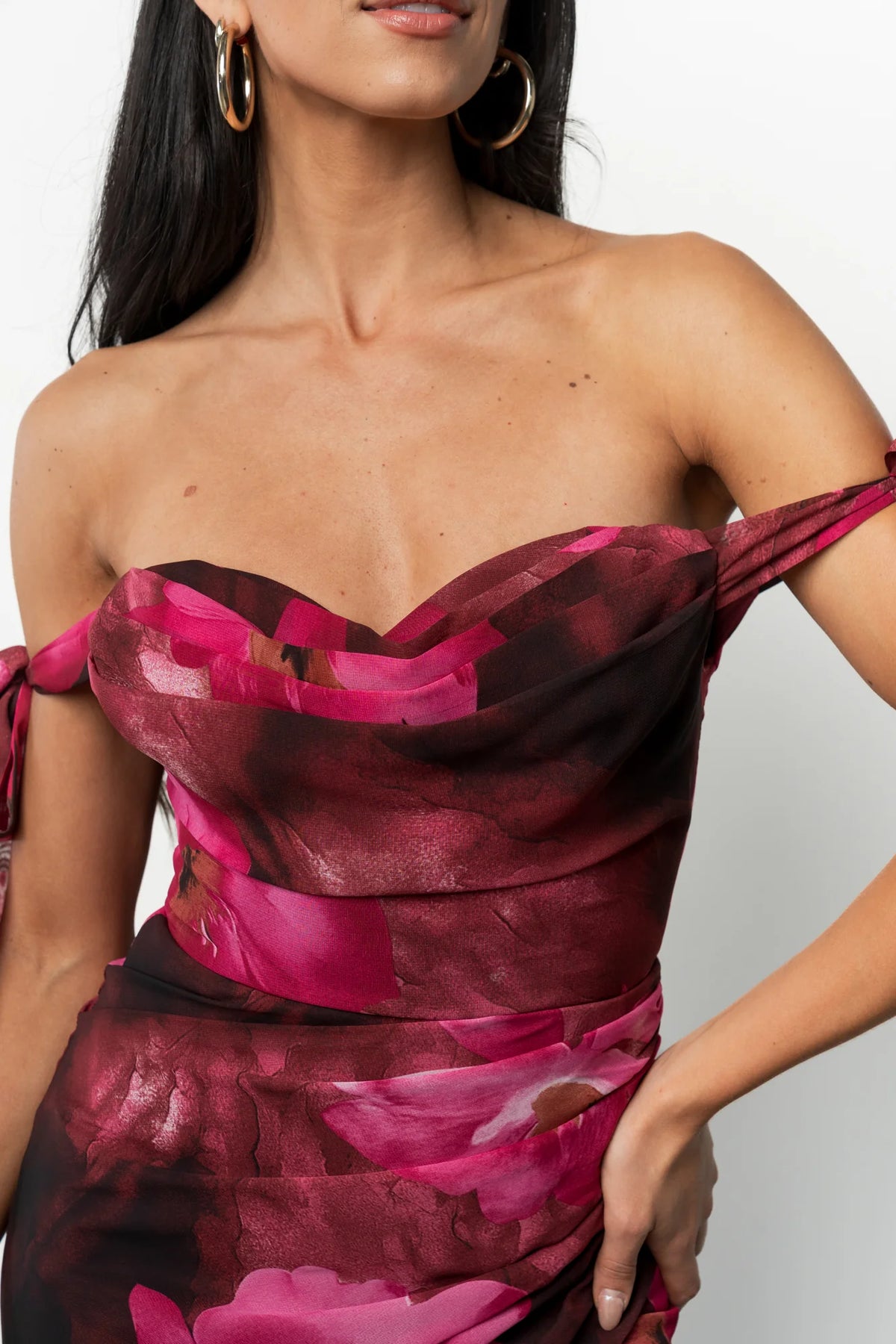 Allegra Off Shoulder Maxi Dress | Berry Rouge Floral