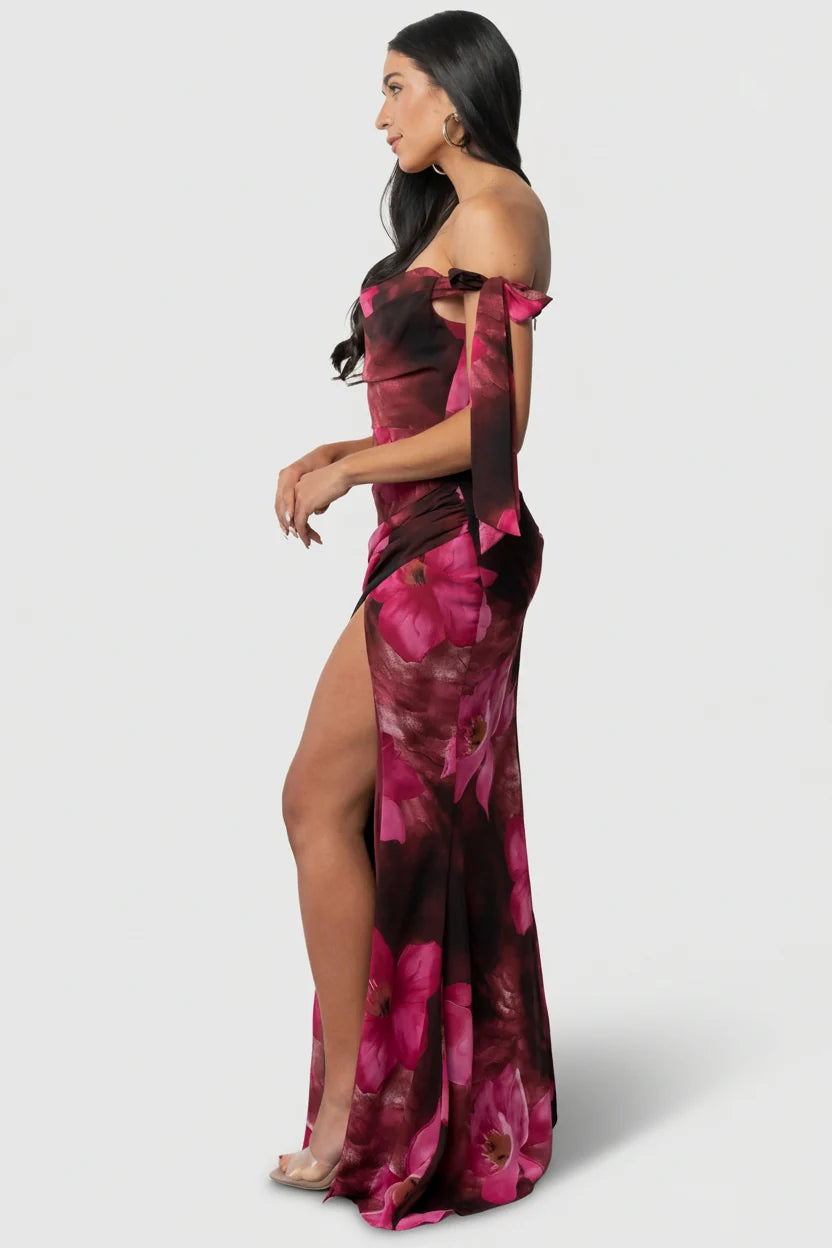 Allegra Off Shoulder Maxi Dress | Berry Rouge Floral