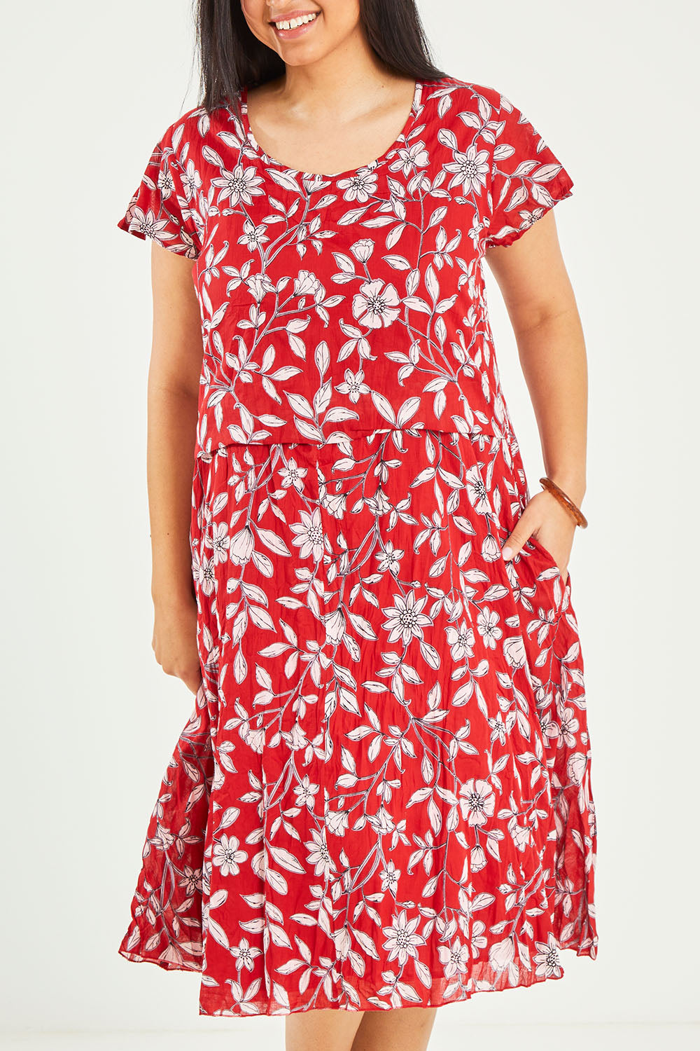 Cotton Cap Sleeve Dress - Redprint