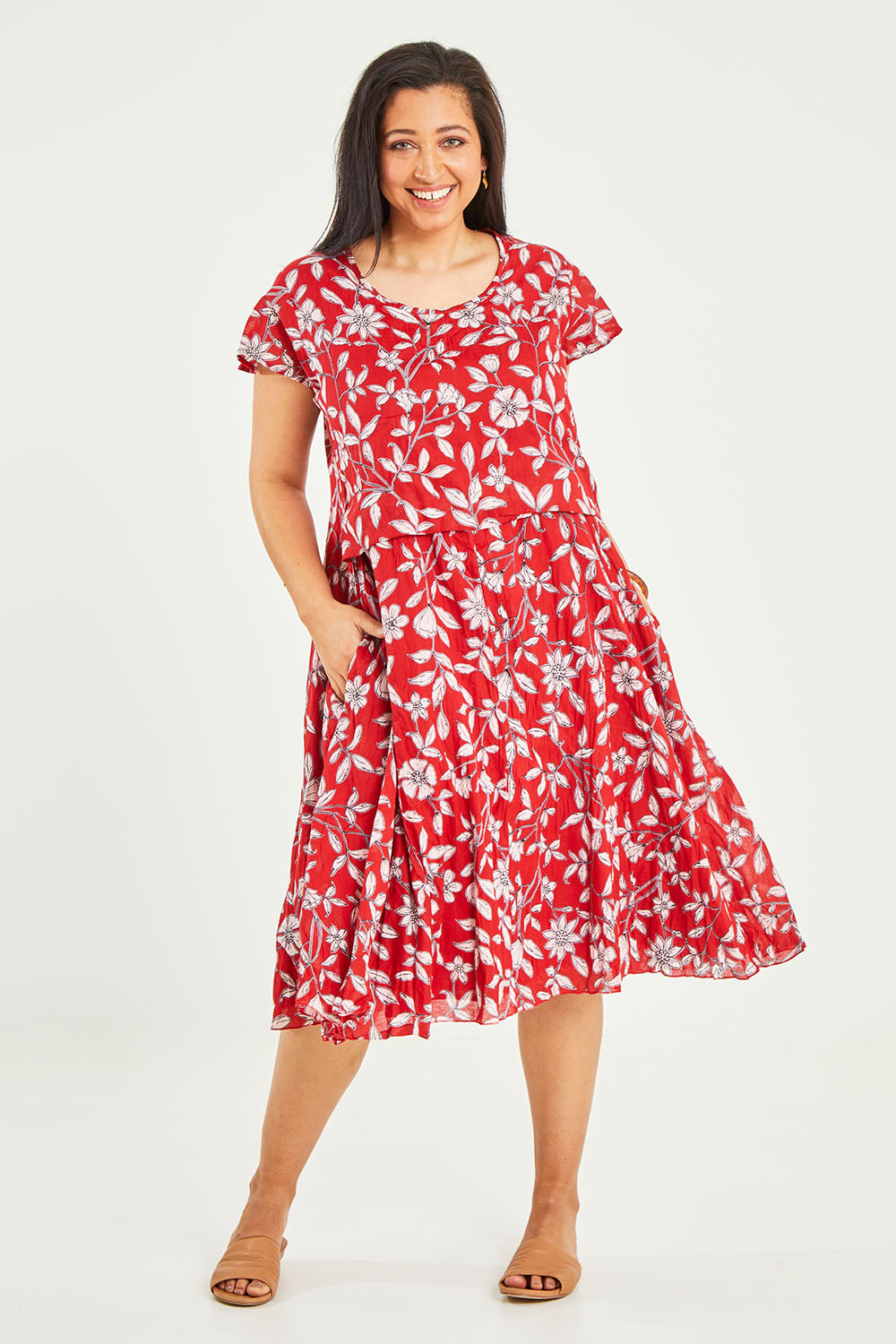 Cotton Cap Sleeve Dress - Redprint