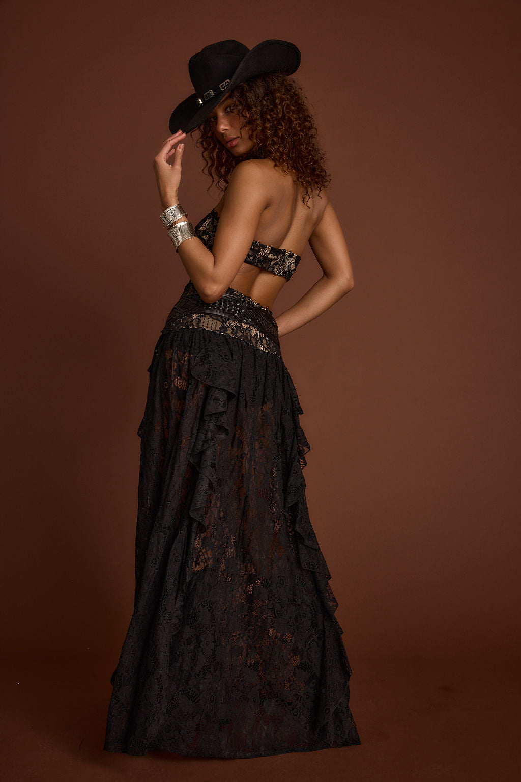Princesa Black Lace Drop Waist Maxi Dress