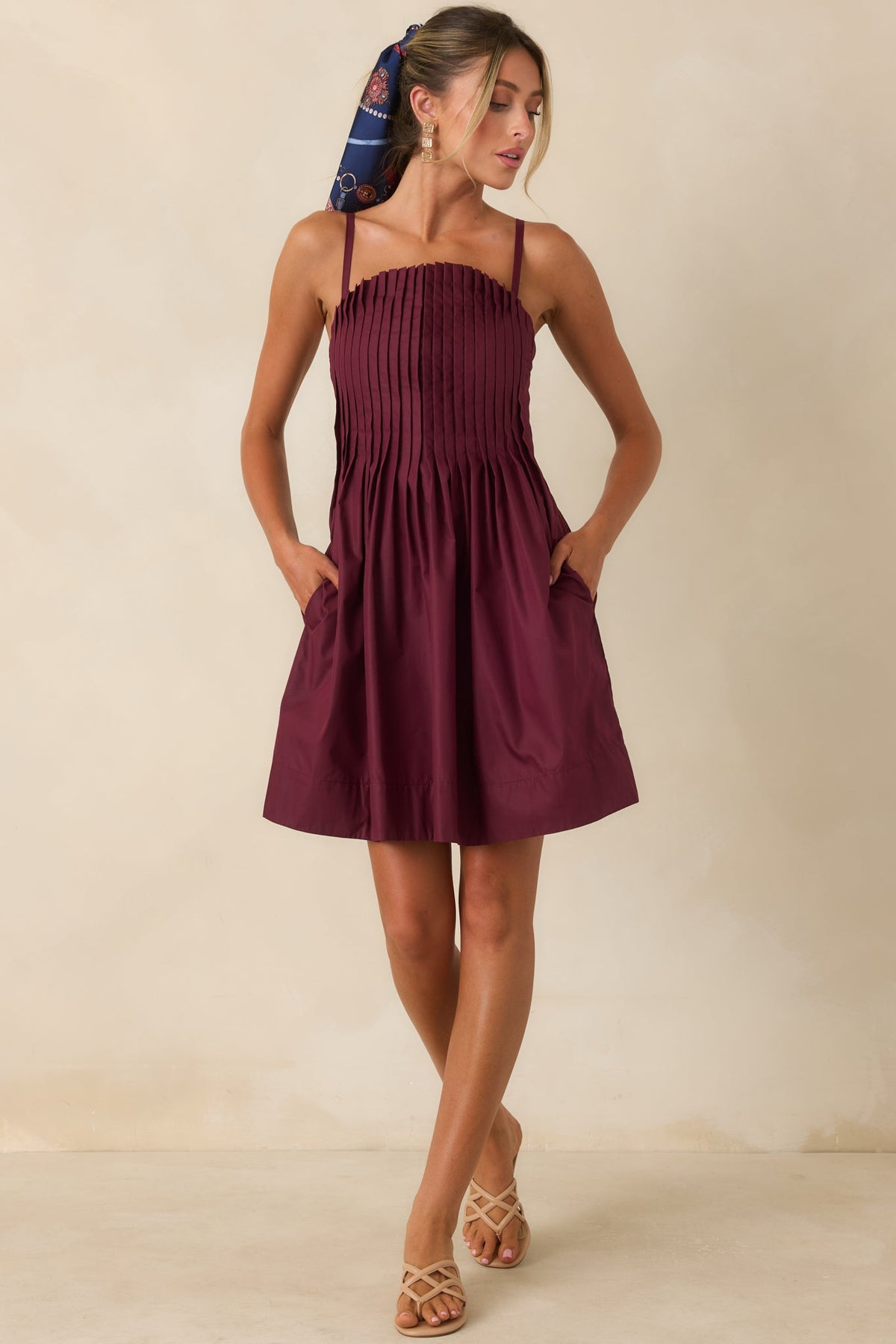 Pressed to Impress Wine Red Pleated Mini Dress