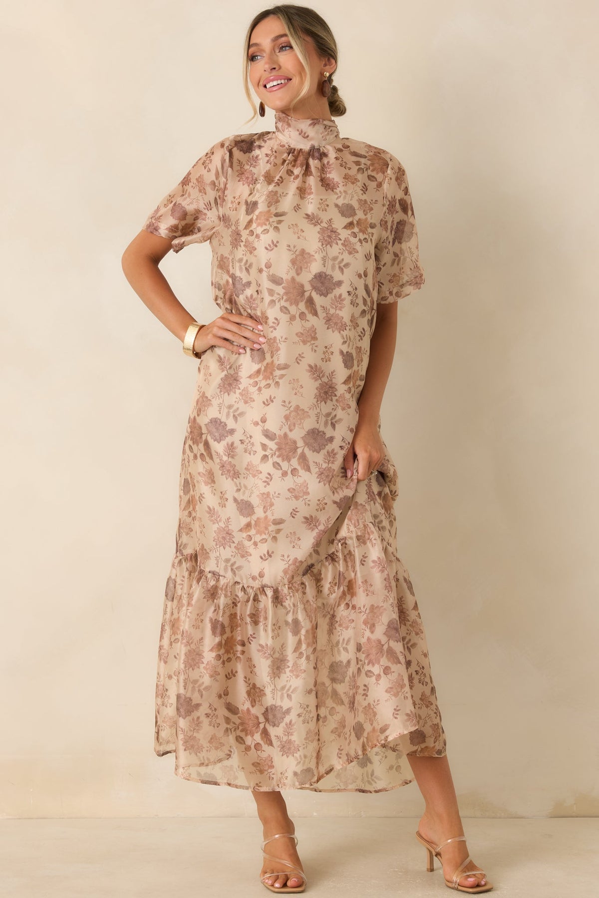 Whispered Intentions Ivory & Taupe Floral Tiered Maxi Dress