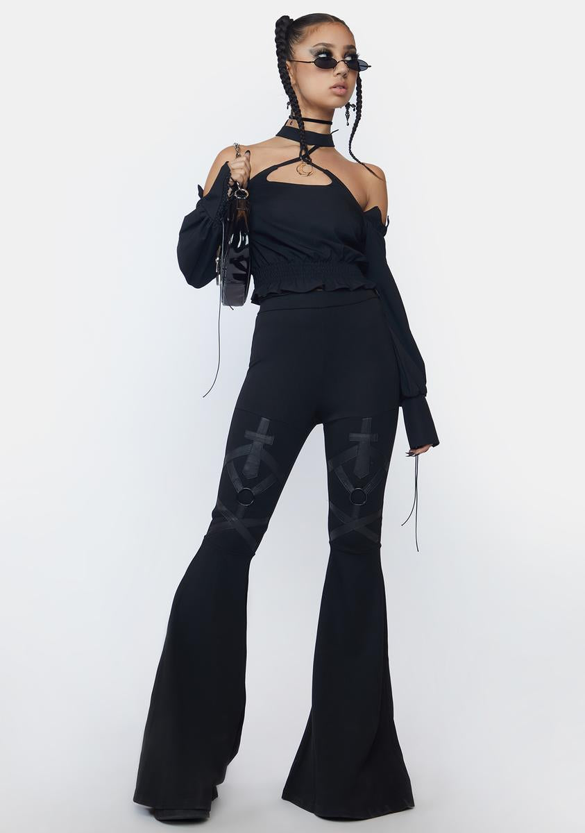 Moon Collar Long Sleeve Crop Top