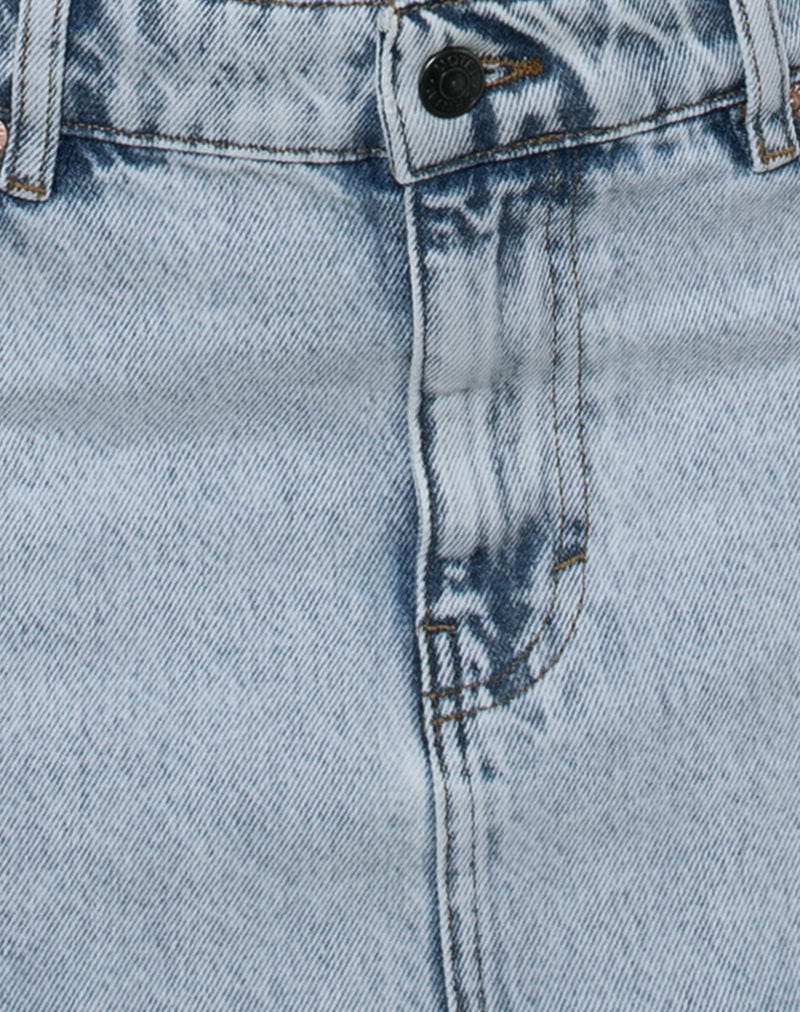 Raw Hem Mini Skirt Pockets in 80's Light Blue