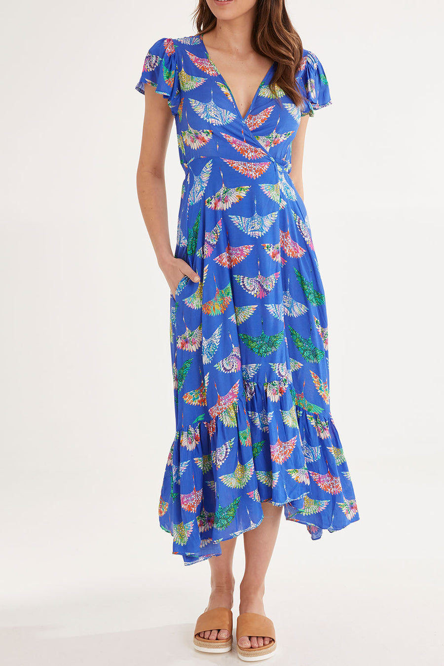 Birds Of Surfers Wrap Dress - Blue