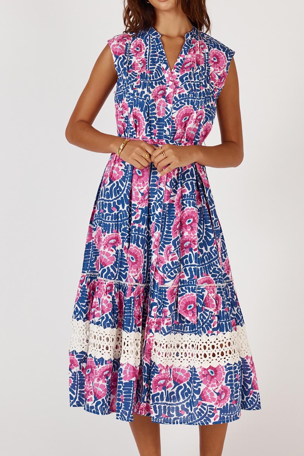Catembe Cotton Midi Dress - Navy
