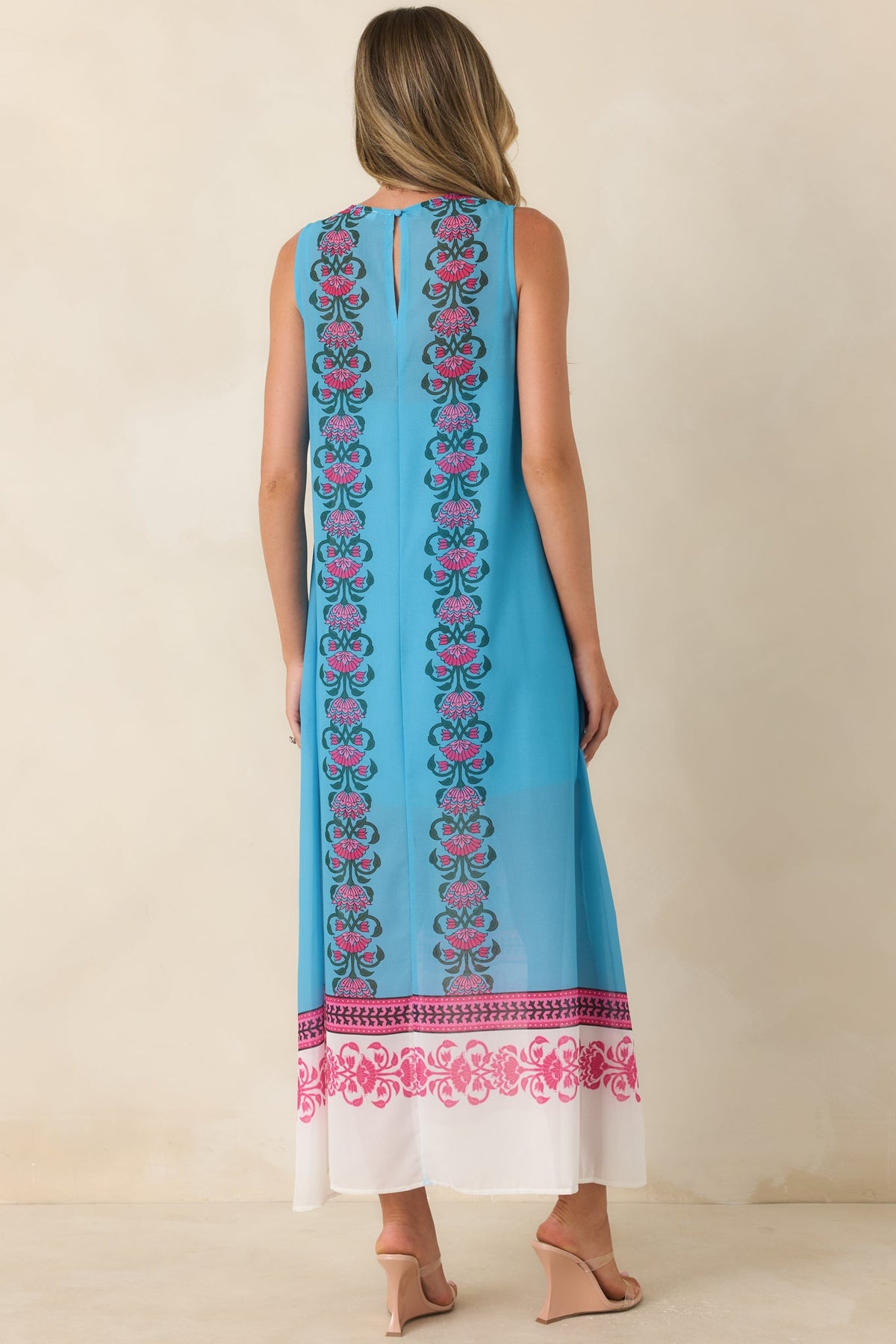 Cocktail Conversation Blue Floral Border Print Maxi Dress