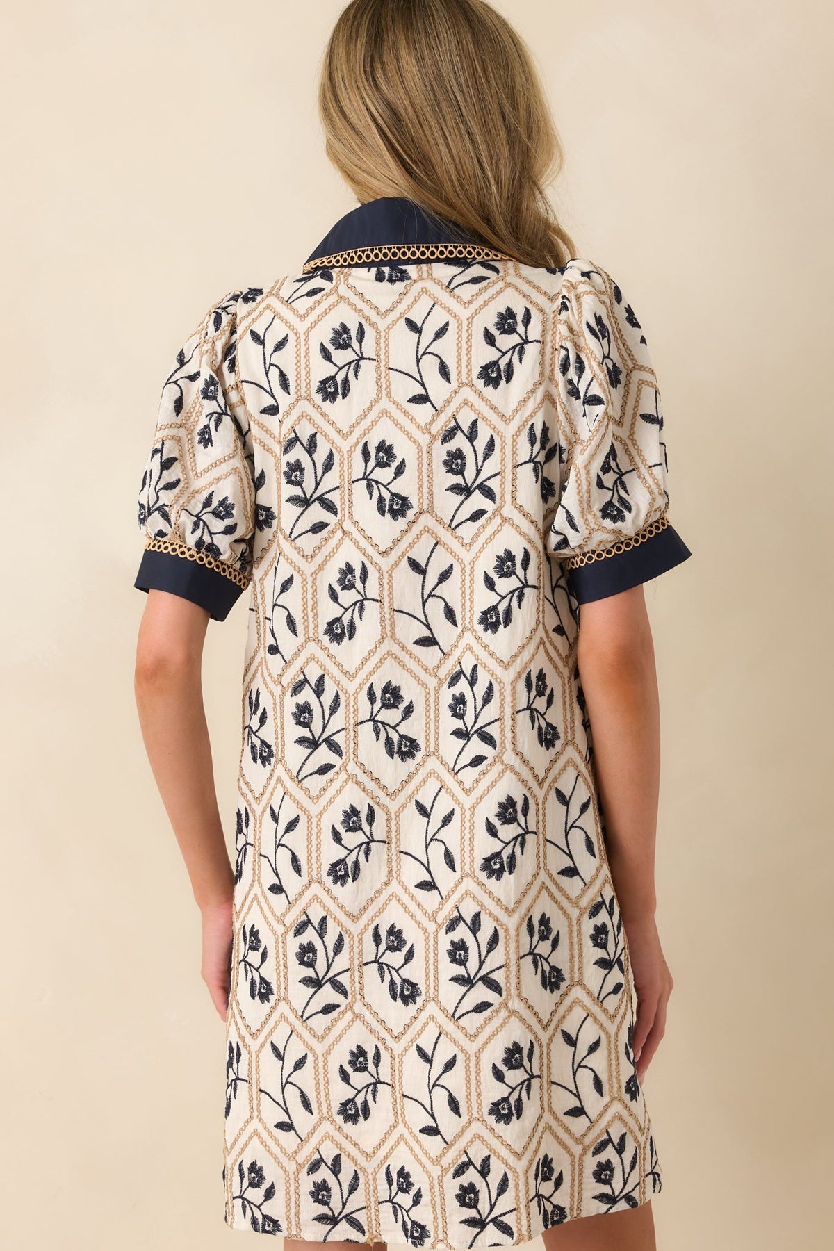 Everything Aligned Ivory Floral Embroidered Mini Shirt Dress