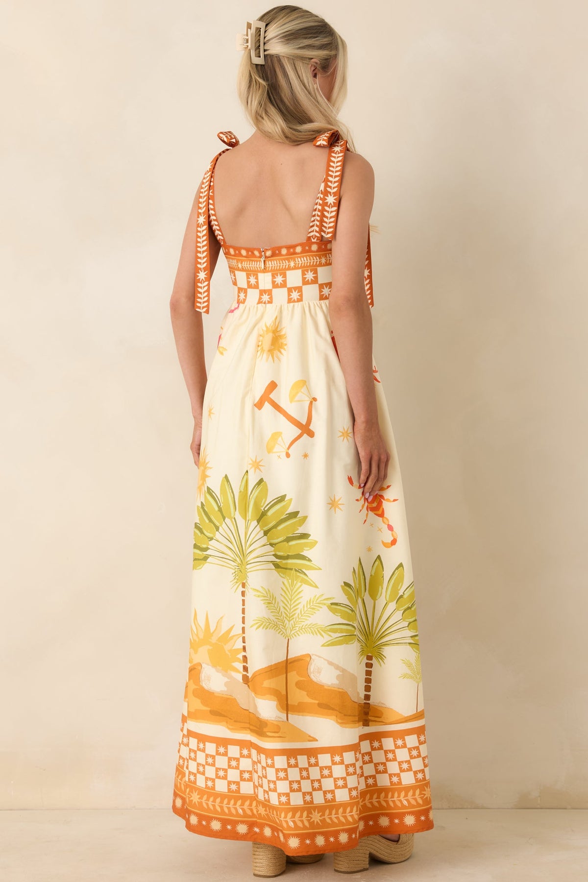 Born for the Beach Ivory Multi Tropical Zodiac Print Cotton Maxi Dress