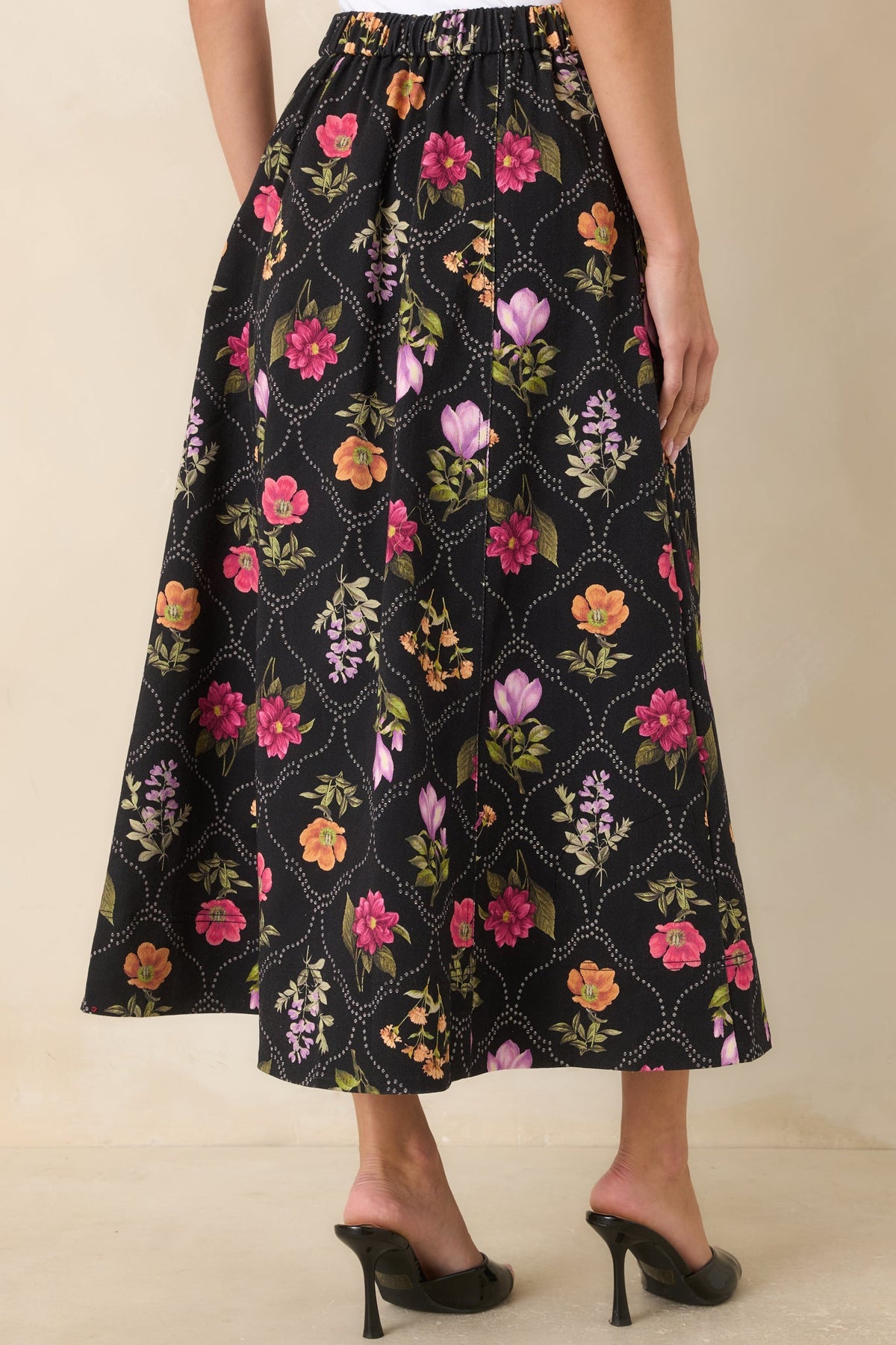 Consider Me Charmed Black Multi Floral Cotton Maxi Skirt
