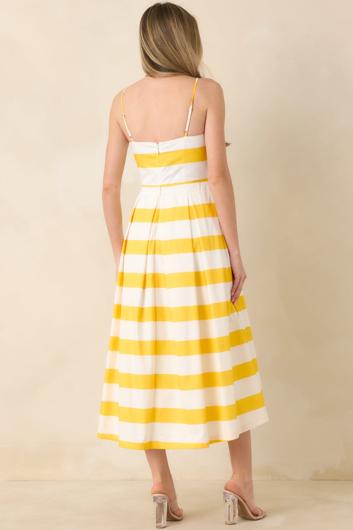 Couldn't Be Happier Yellow Stripe Cotton Sleeveless Midi Dress
