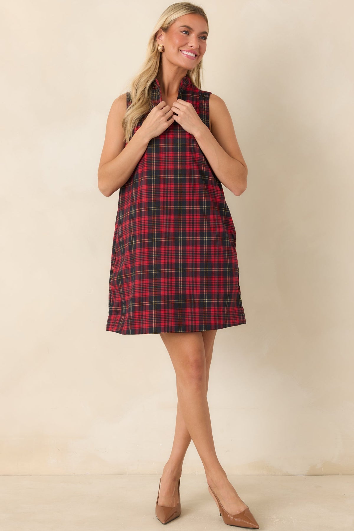 Plaid to See You Red & Black Plaid Sleeveless Mini Dress