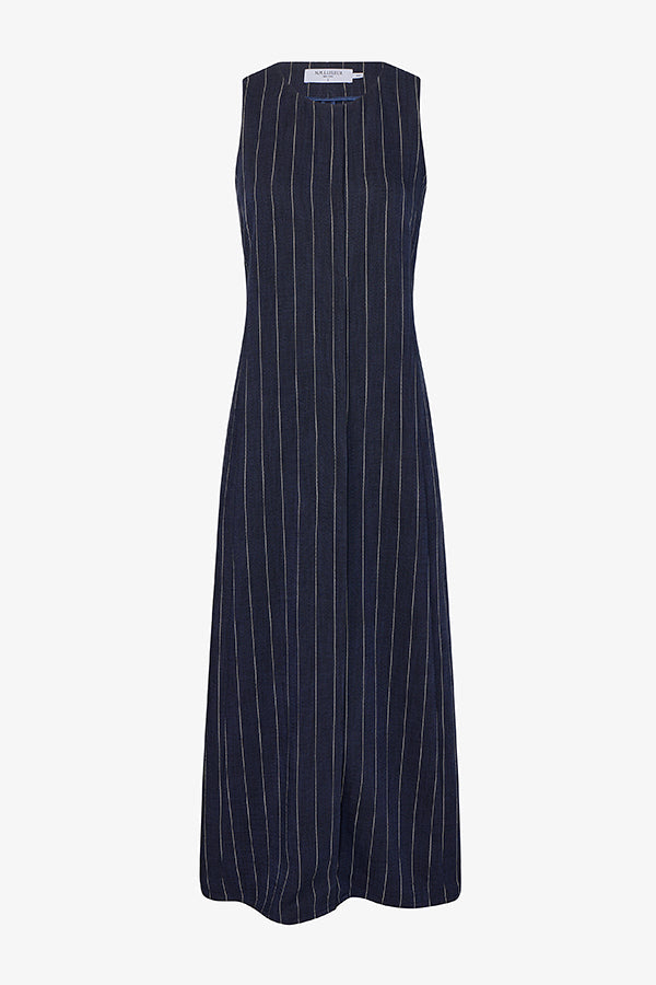 Renata Shift Dress - Woven Pinstripe :: Navy/Ivory