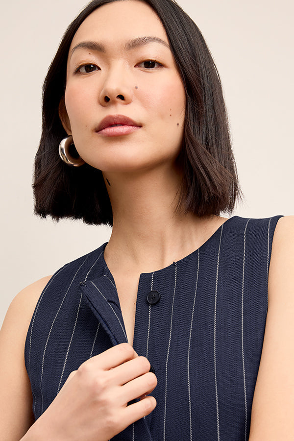 Renata Shift Dress - Woven Pinstripe :: Navy/Ivory