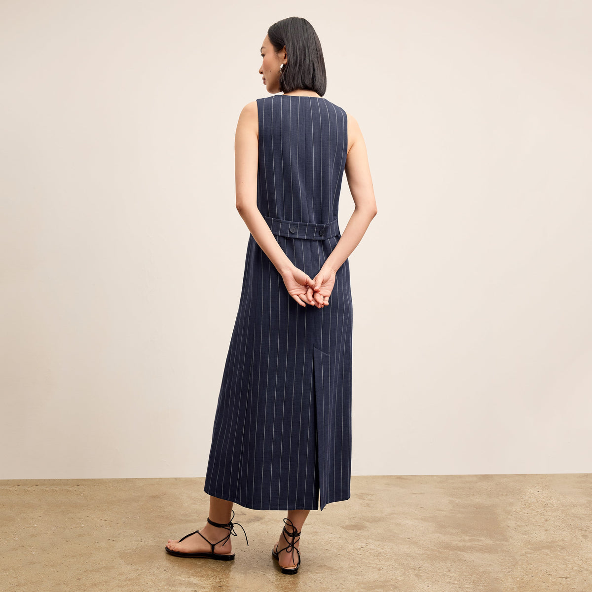 Renata Shift Dress - Woven Pinstripe :: Navy/Ivory