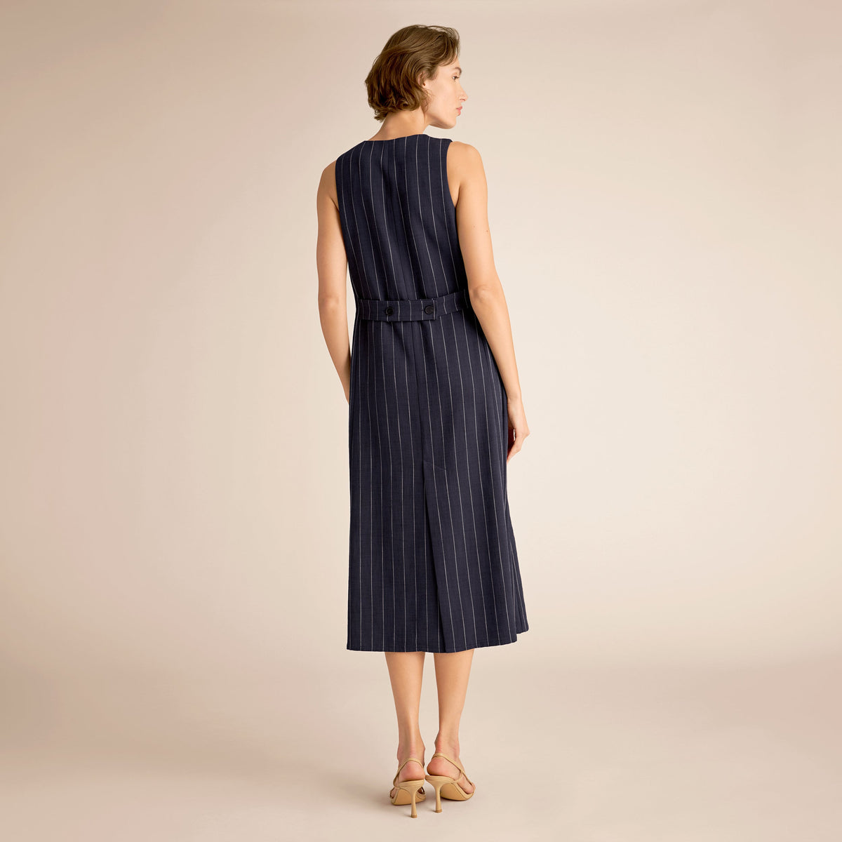 Renata Shift Dress - Woven Pinstripe :: Navy/Ivory