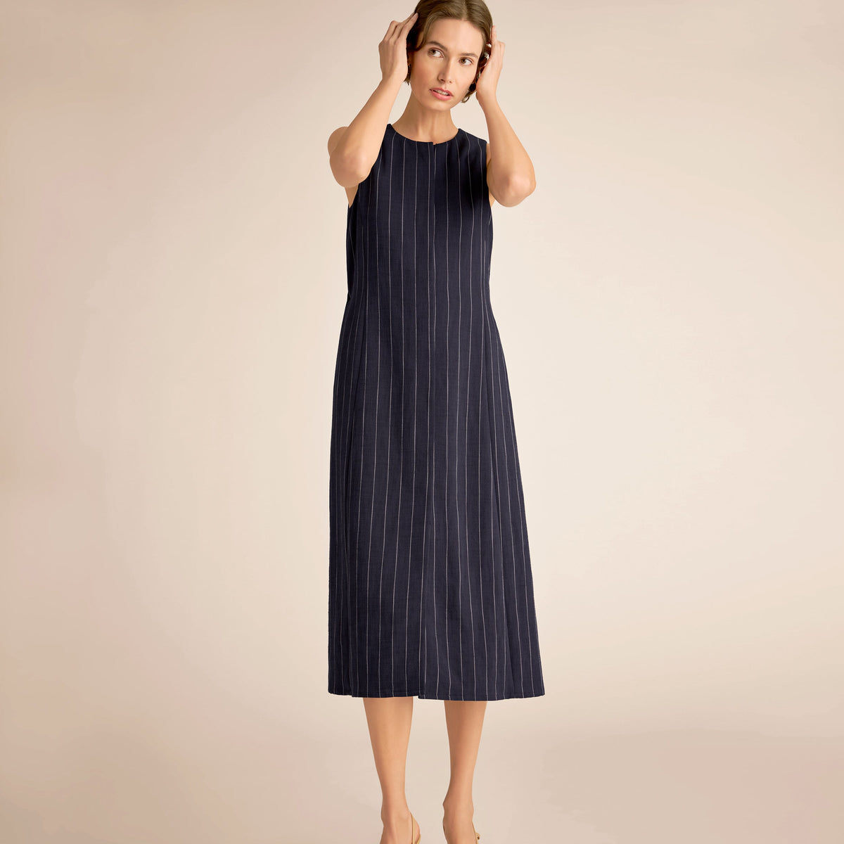 Renata Shift Dress - Woven Pinstripe :: Navy/Ivory