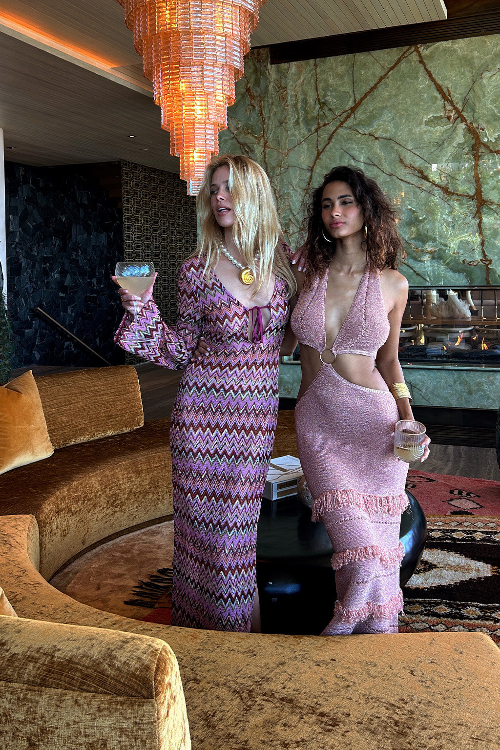 Palermo Pink Crochet Plunge Maxi Dress