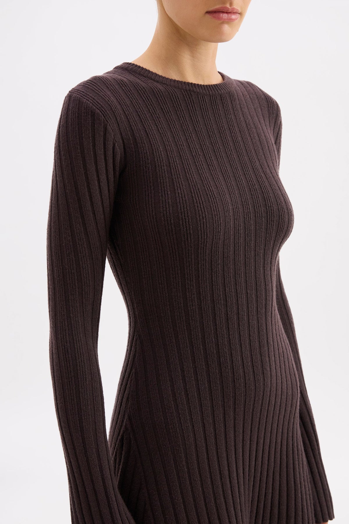 Astrid Espresso Knit LS Mini Dress