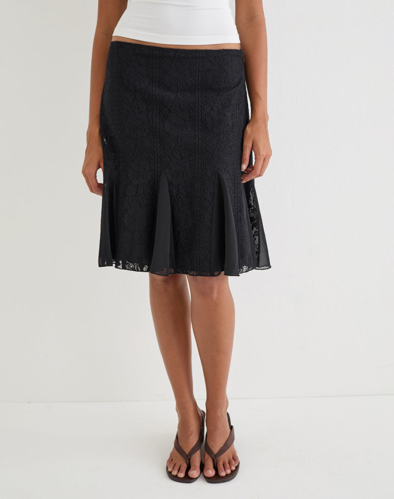 Saiwa Midi Skirt in Floral Lace Black