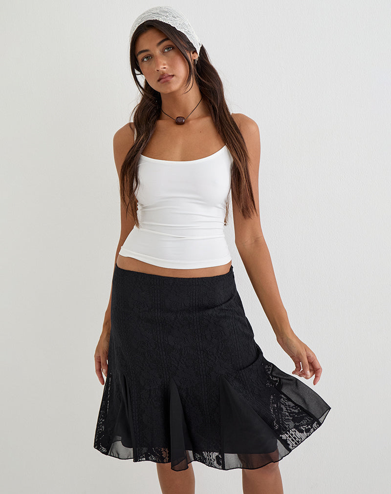 Saiwa Midi Skirt in Floral Lace Black