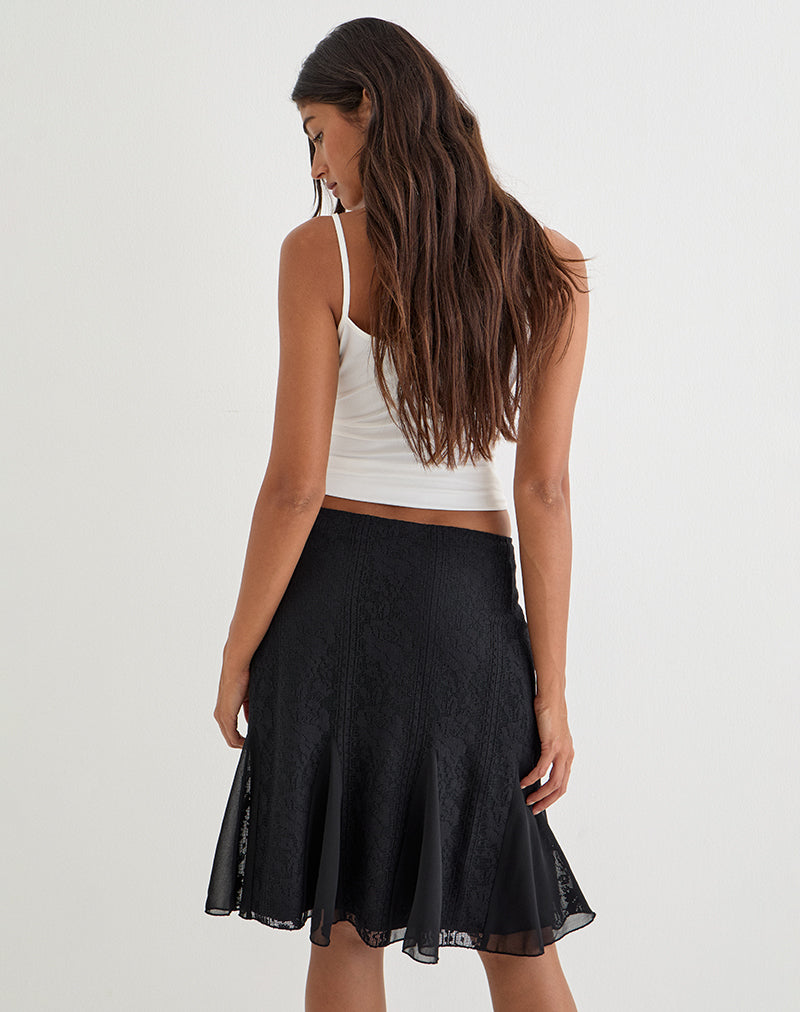 Saiwa Midi Skirt in Floral Lace Black