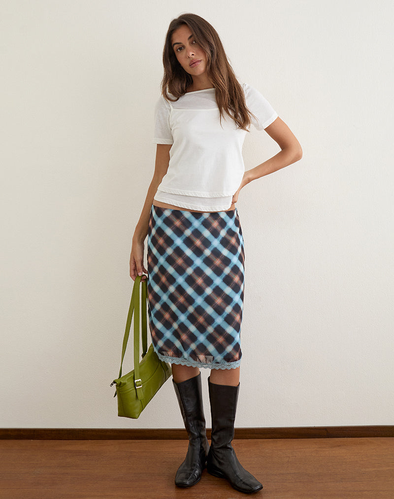 Sangga Midi Skirt in Chiffon Black and Blue Hazy Check