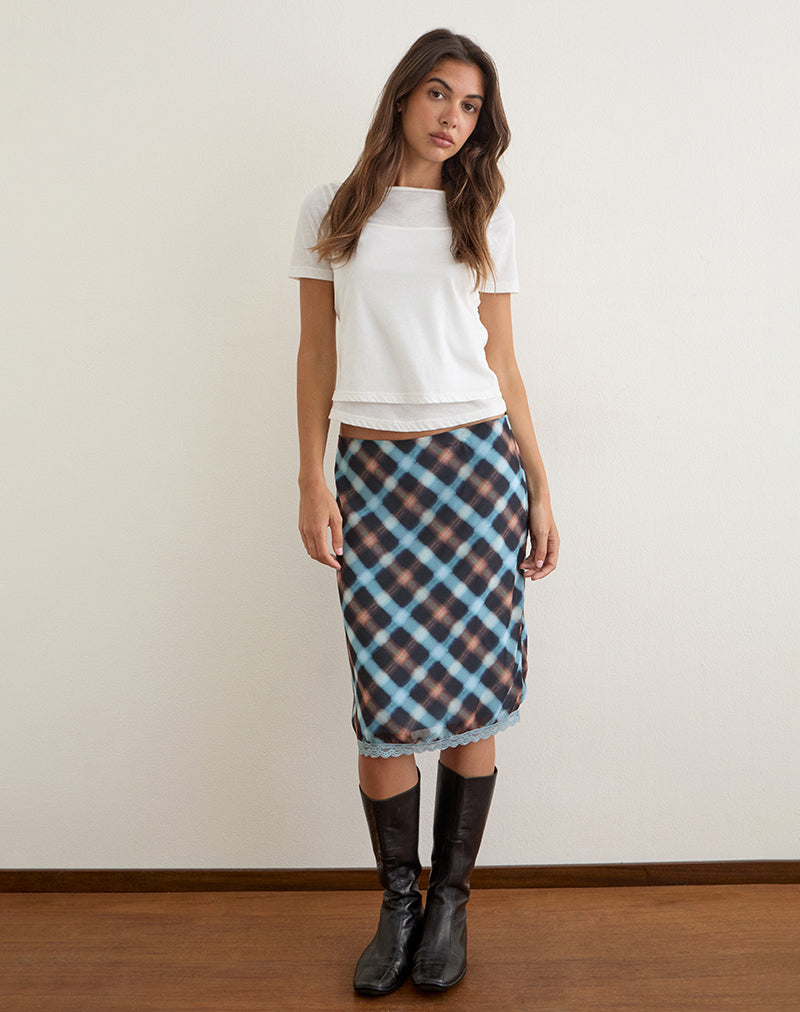 Sangga Midi Skirt in Chiffon Black and Blue Hazy Check